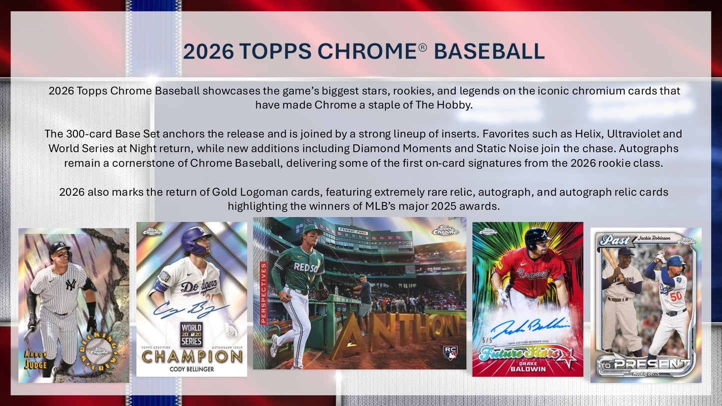 2026 Topps Chrome Baseball Hobby Box (Presale 7/22)